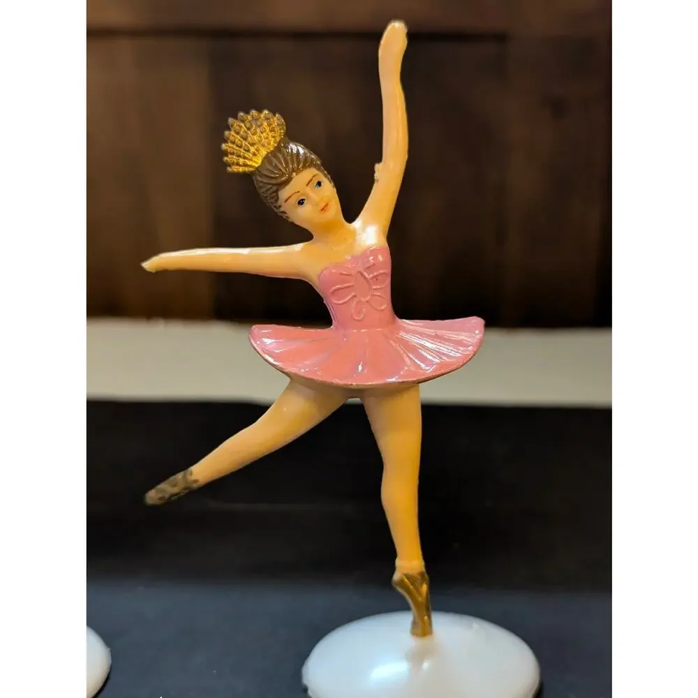 Vintage Pink & Gold Plastic Ballerina Cake Topper Figurines Set of 2
